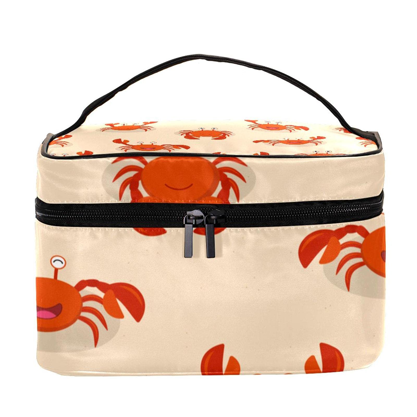 Cute Cartoon Red Crab Travel Makeup Bag - Large Cosmetic Organizer with Zipper for Women & Girls | Perfect for Vacation, Beach Trips & Daily Makeup Storage
