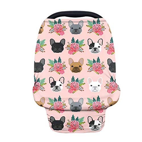 **French Bulldog Baby Car Seat Cover - Stretchy, Breathable & Adjustable Universal Fit for Newborns & Infants - Pink Floral Design - Perfect for Girls, Travel & Daily Protection**
