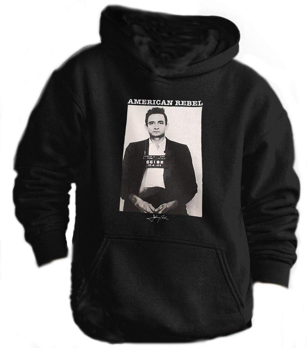 Johnny Cash Mugshot Hoodie - XXL Black Unisex Pullover Sweatshirt | Vintage Music Legend Merch | Perfect for Concerts, Gifts & Casual Wear