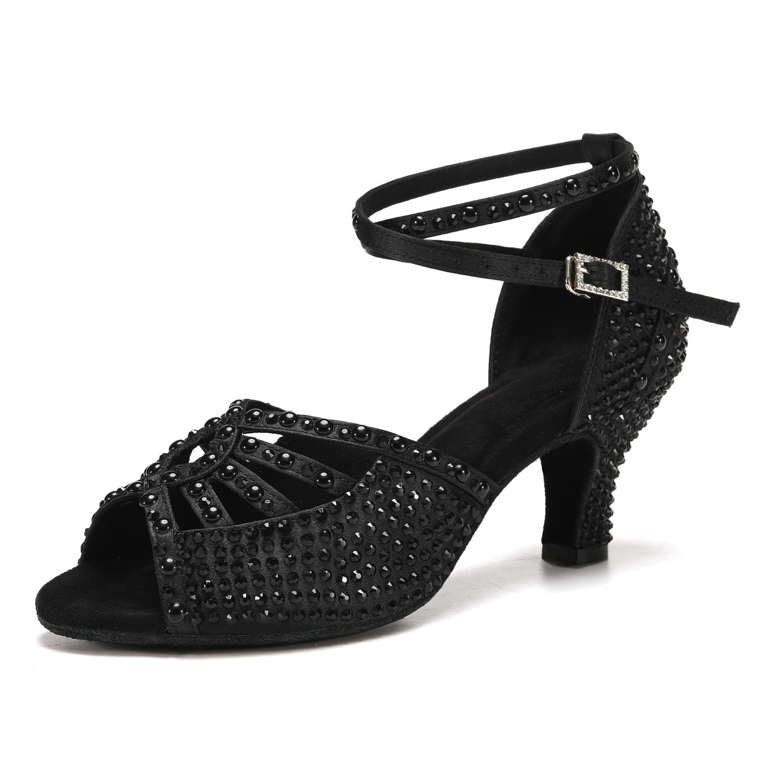 Professional Women's Latin Dance Shoes with Rhinestones - Satin Ballroom Salsa Dancing Shoes for Women - Perfect for Performances, Competitions & Social Dancing