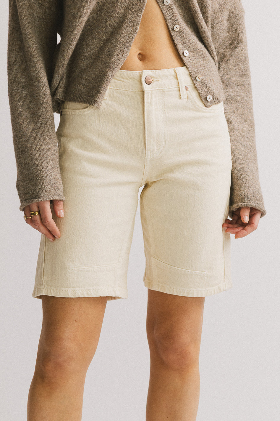 Layla Ivory Denim Shorts for Women - High Waisted Distressed Denim Shorts for Summer, Casual Wear, and Beach Outfits