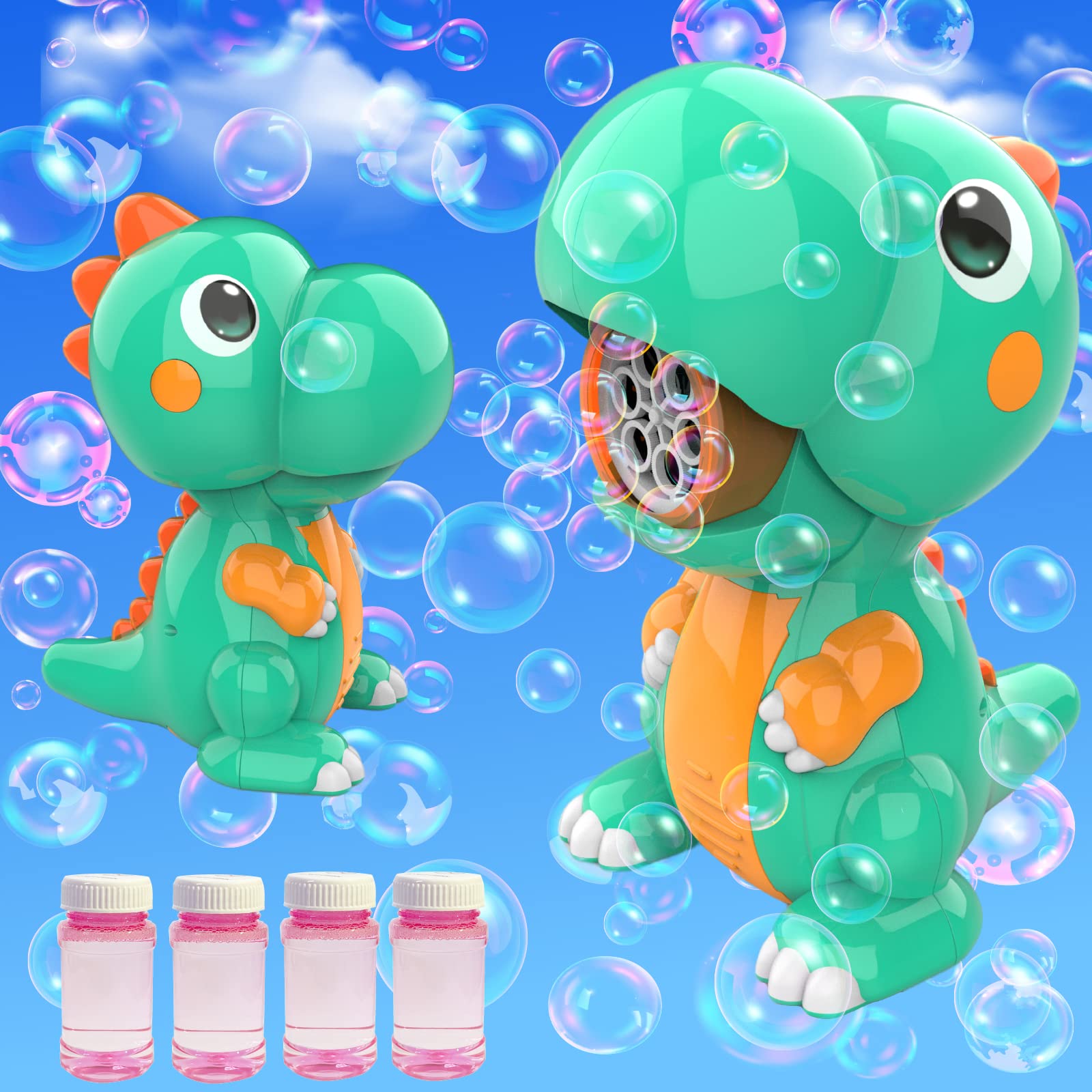 Dinosaur Bubble Machine for Kids - Automatic Bubble Blower Maker with 3000+ Large Bubbles Per Minute | Fun Outdoor Party Toy for Toddlers & Children | Perfect Birthday, Christmas Gift for Boys & Girls | Great for Backyard Play, Summer Parties & Birthday Celebrations