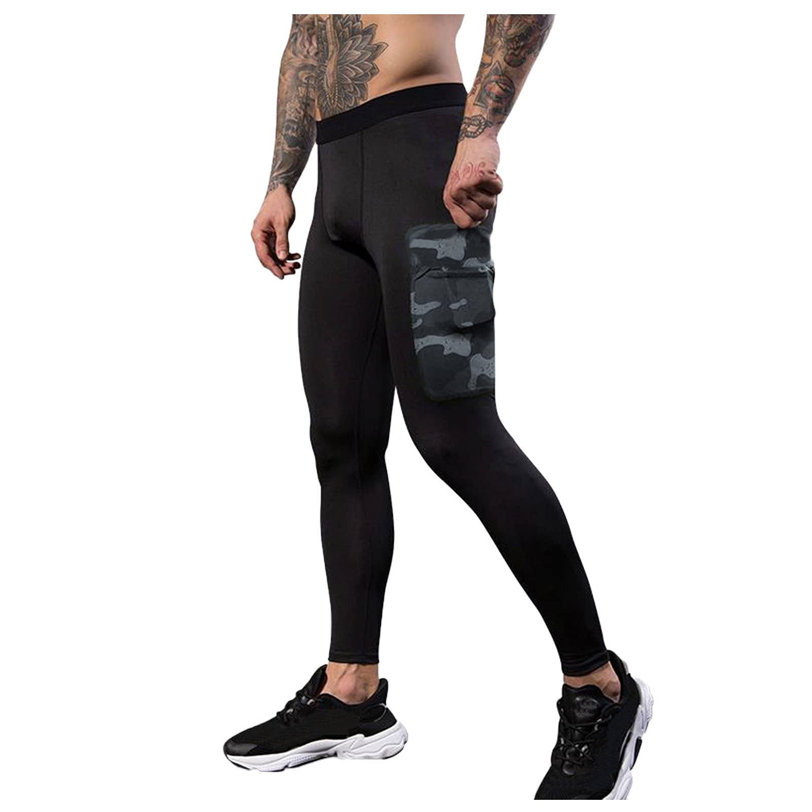 BEUU Men's Compression Leggings - High Elasticity Quick-Dry Workout Tights with Pockets for Running, Gym & Fitness Training | Moisture-Wicking Athletic Pants for Men