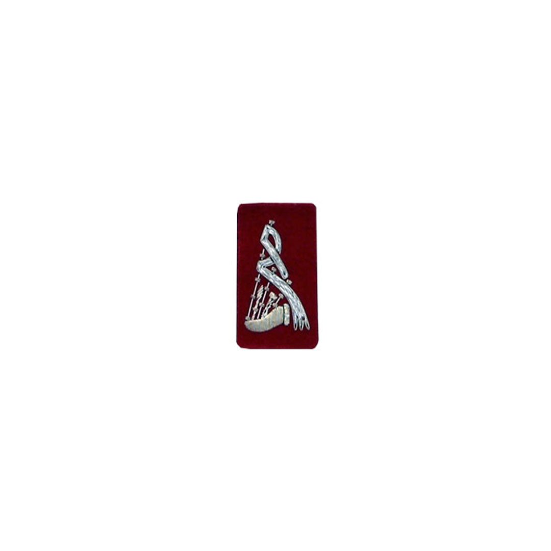 Authentic Silver Bullion Bagpipe Badge on Red - Perfect for Scottish Highland Dress, Military Uniforms & Celtic Events