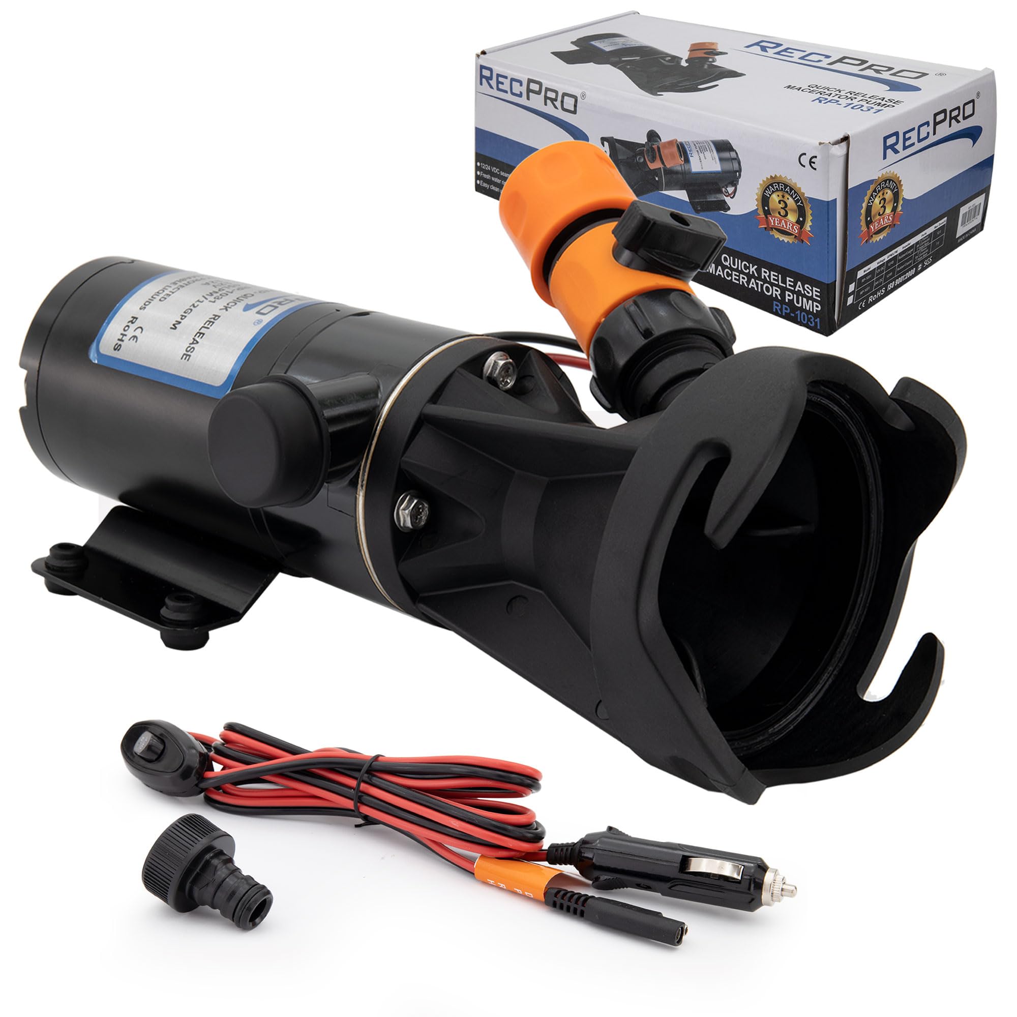 RecPro RV Portable Macerator Pump for Black Water Tank | 12GPM Sewage Grinder Pump | 12V Toilet Waste Transfer System | Ideal for RV Camping, Boating & Off-Grid Living