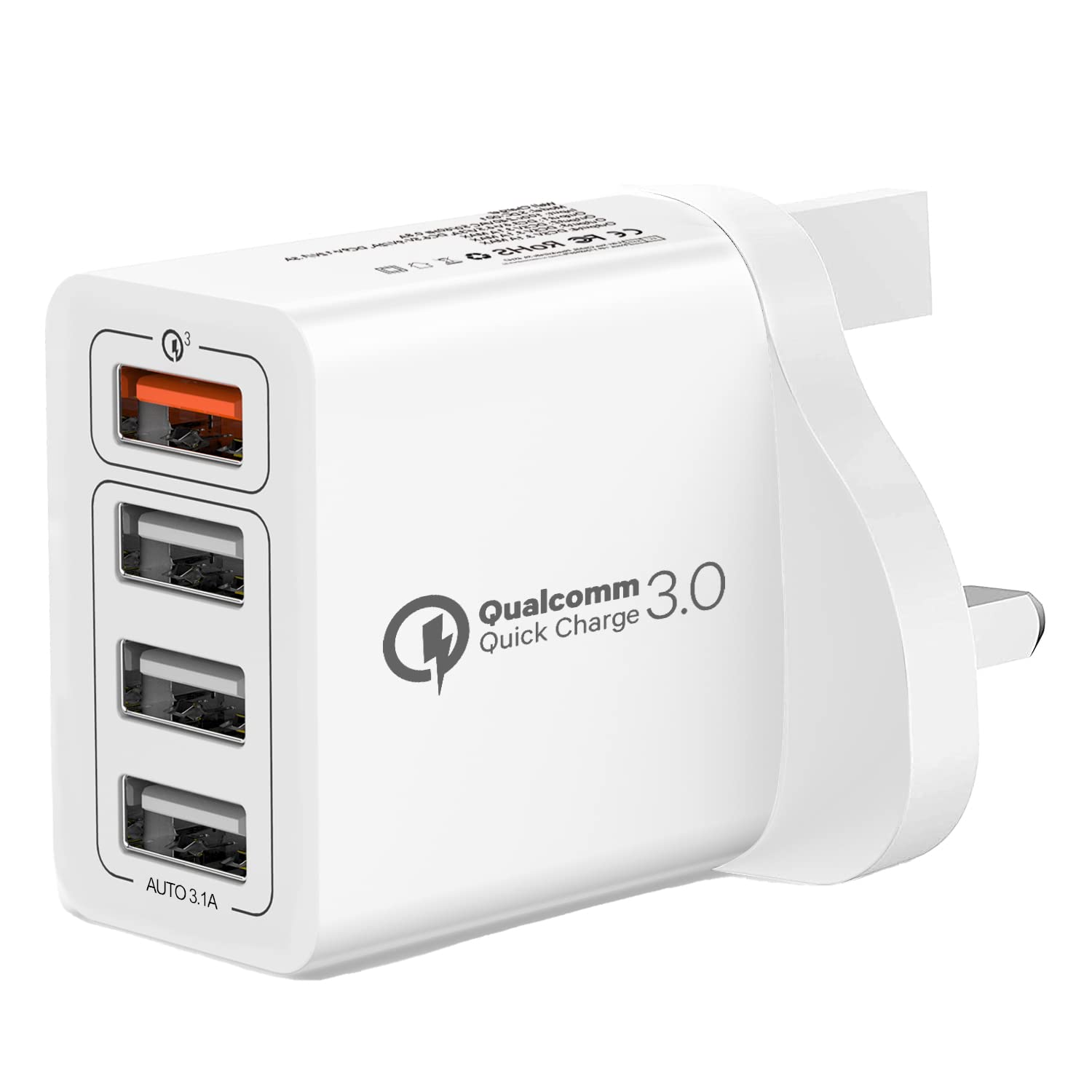 YEONPHOM 33W 4-Port USB Fast Charger with Quick Charge 3.0 - Multi Port Wall Charger Adapter for iPhone 14/13/12/11 Pro Max/XR/XS/8, iPad, Samsung Galaxy S22/S21/S20/Note, Huawei - Perfect for Home, Office & Travel (White)