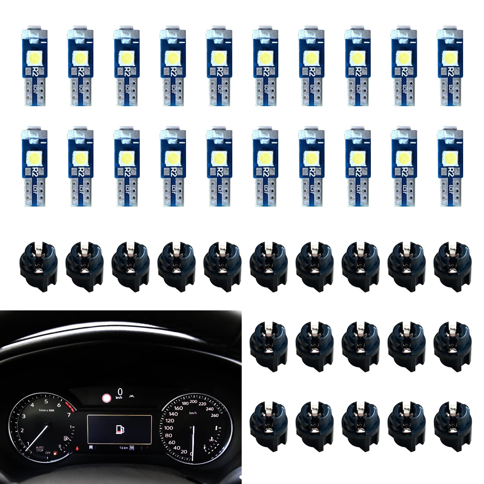 Super Bright NTNEV LED Bulb Dash Lights - T5 37 74 LED Bulbs with Twist Lock Socket for PC74 PC37 Dashboard, Instrument Panel & Gauge Cluster - Perfect for Map Lights, Vanity Mirror & Glove Box Indicator (White) - Ideal for Car Interior Lighting & Night Driving