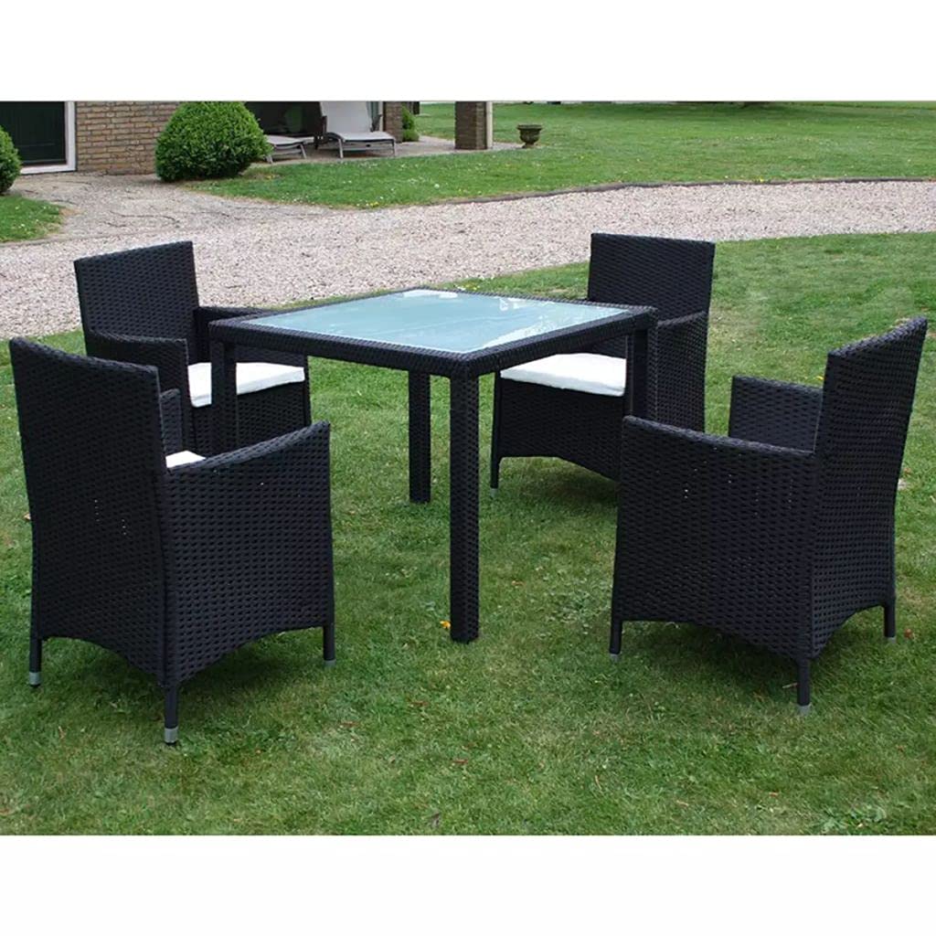 5-Piece Black PE Rattan Outdoor Patio Furniture Set with Washable Cushions - Garden, Poolside, Balcony Conversation & Dining Sofa Set - Durable Poly Wicker for Backyard, Deck, and Outdoor Living Spaces