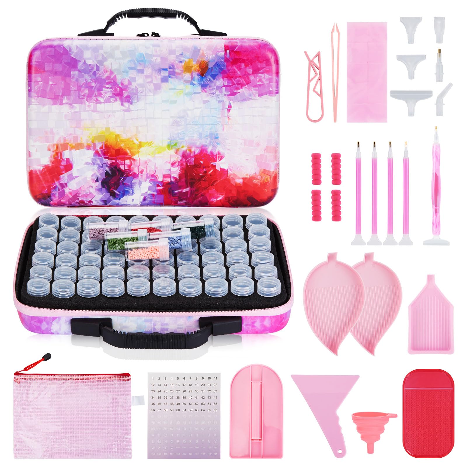 Diamond Painting Storage Box with 60 Slots - Portable Art Tool Organizer for DIY Diamond Painting, Jewelry Beads & Craft Accessories | Perfect for Home Decor, Travel & Gift Giving (Pink)