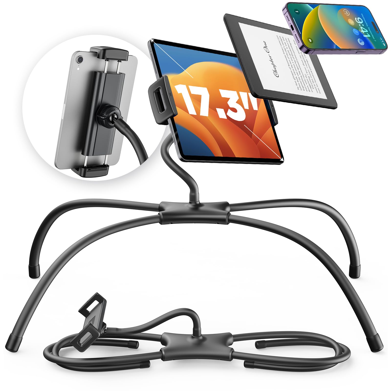 SAIJI Adjustable iPad Stand Holder - Portable Tablet Stand for Desk & Bed, Universal Phone & Monitor Stand Fits 4.7