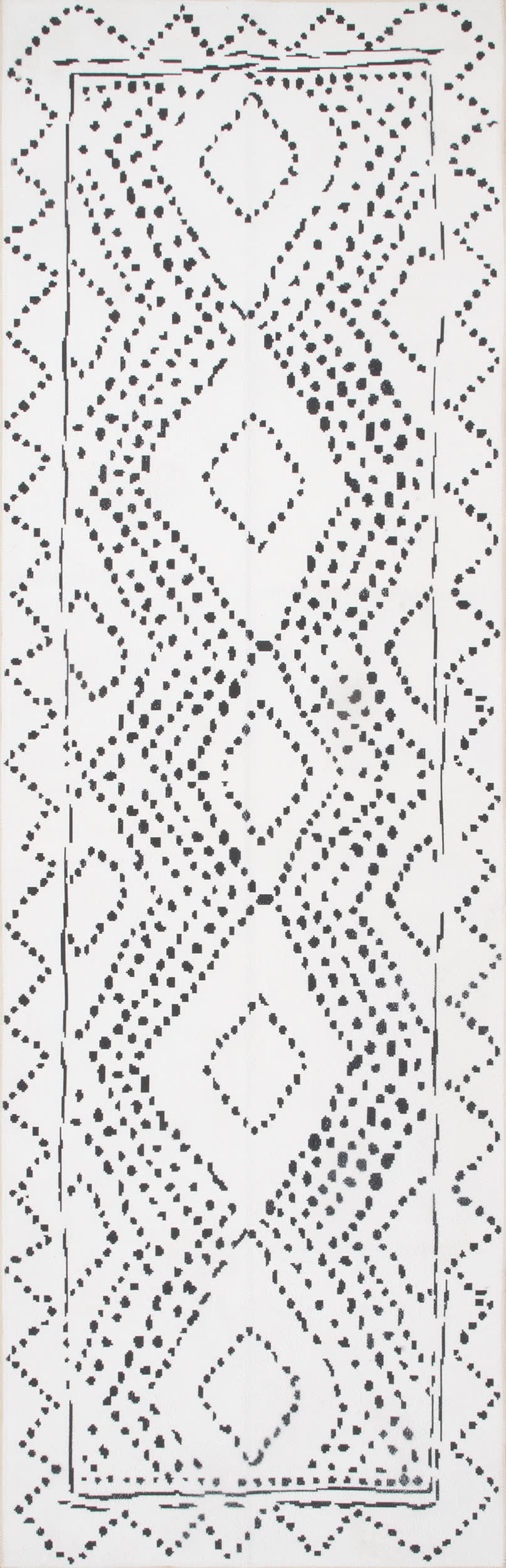 Dotted Diamond Trellis Washable Rug - White | Non-Slip Soft Area Rug for Living Room, Bedroom, Nursery | Easy to Clean Modern Home Decor