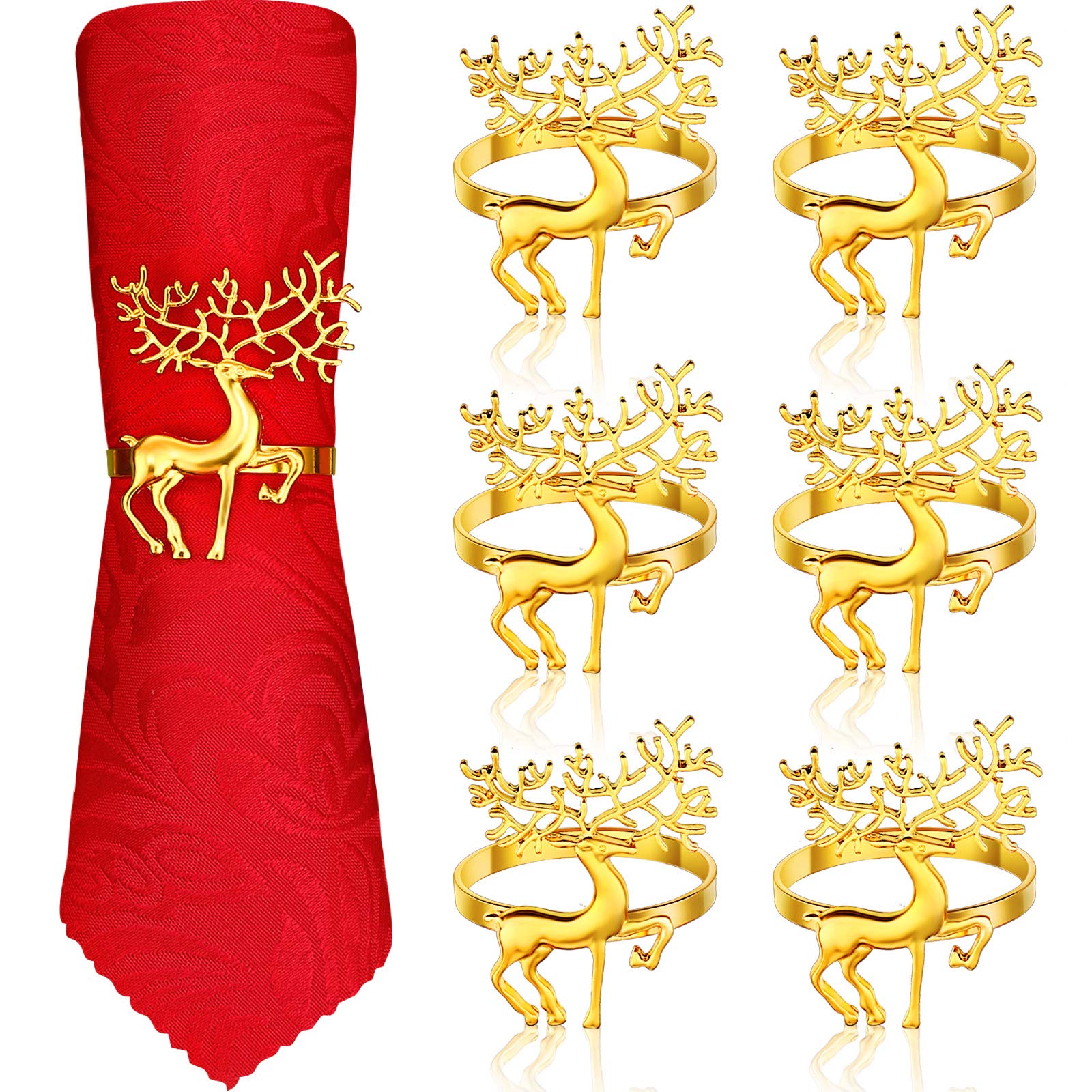 Premium Christmas Napkin Rings Holders - Elegant Deer Design for Holiday Dinners, Wedding Decor, and Festive Table Settings - Gold Set of 6 - Perfect for Christmas Parties, Home Dining, and Kitchen Table Accessories