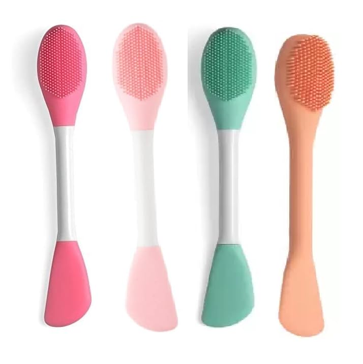 KAYI Beauty Dual End Facial Cleaning Massage Brush - Soft Silicone Face Mask Brush & Exfoliator, Gentle Skin Care Tool for Deep Cleansing (Pack of 4) - Perfect for Daily Skincare Routine, Spa Day & Travel Essentials