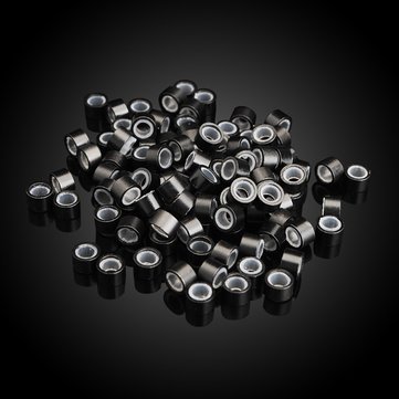 100 PCS Black Micro Ring Silicone Beads for Human Hair Extensions - Professional Feather Hair Extension Tools for Salon & DIY Use at Home