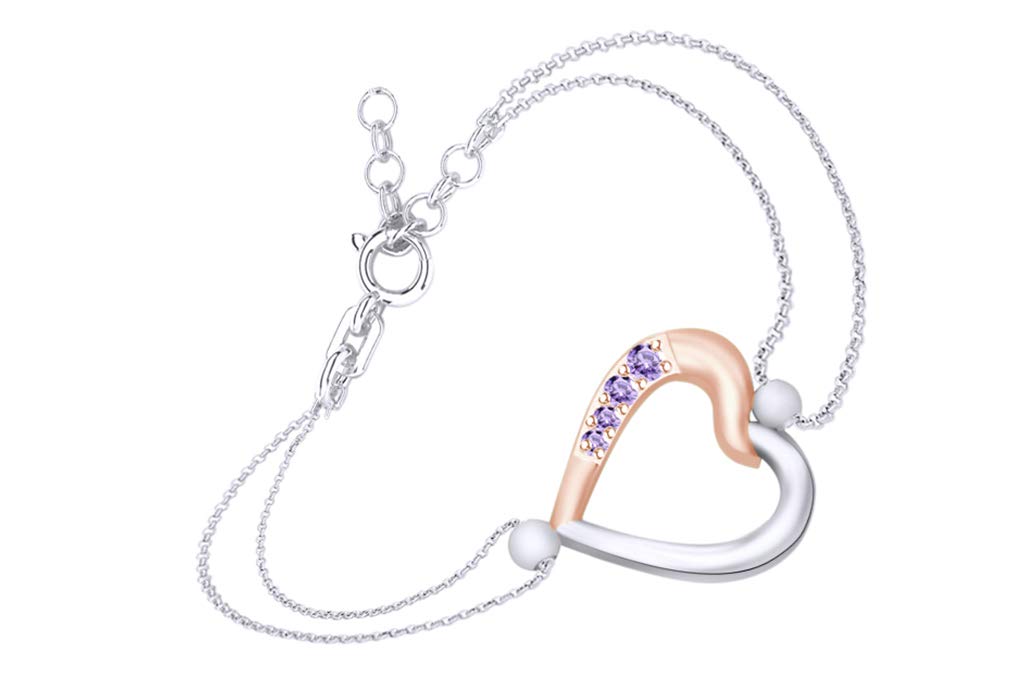 14k White Gold Over Sterling Silver Two-Tone Heart Link Chain Bracelet for Women - Perfect for Valentine's Day, Anniversary Gifts & Everyday Elegance
