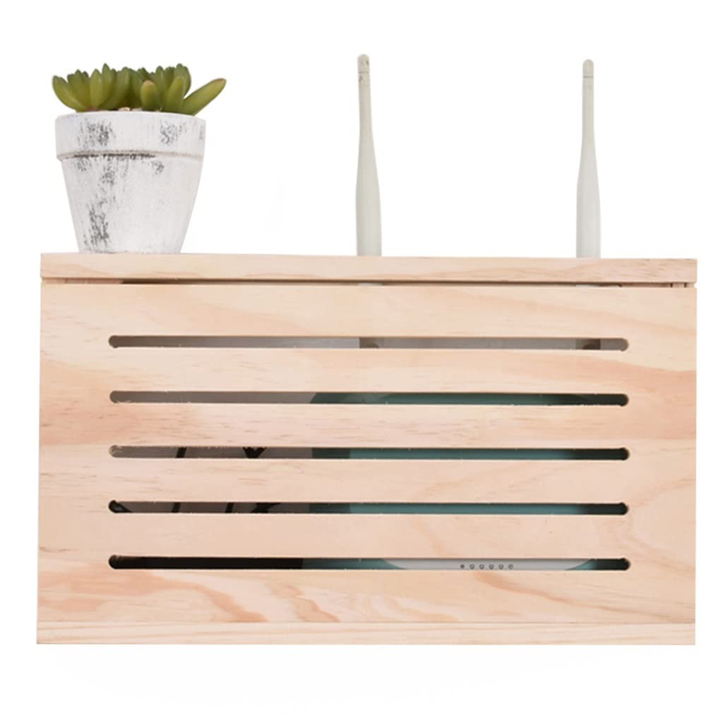 Wooden Wireless Router Storage Box - Wall Mounted WiFi Router Organizer with Shelf for Living Room, Office & Home Network Setup | Durable & Stylish Cable Management Solution