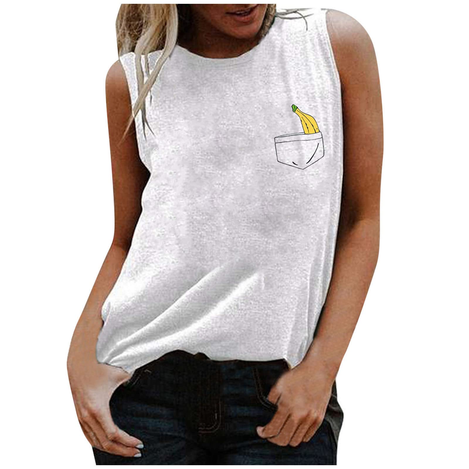Women's Funny Cartoon Printed Spaghetti Strap Tank Top - V Neck Sleeveless Blouse & Camisole for Summer | Casual Wear, Beach Outfit, Gym Clothes