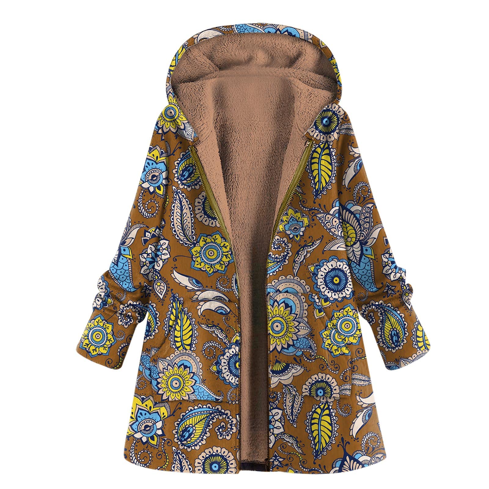 Women's Winter Fleece Hooded Jacket - Soft Plush Warm Coat with Printed Design for Casual Wear - Perfect for Outdoor Activities, Travel & Daily Comfort