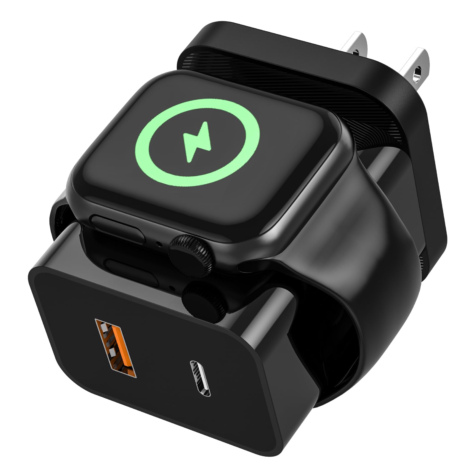 BEVIU 27W 3-in-1 Fast Charging Block for Apple Watch & iPhone - Magnetic Wireless Charger with Dual USB C PD Ports, Compact Travel Plug for Apple Watch Series 8/7/6/SE & iPhone 15/14/13/12 - Perfect for Home, Office & Travel (Black)