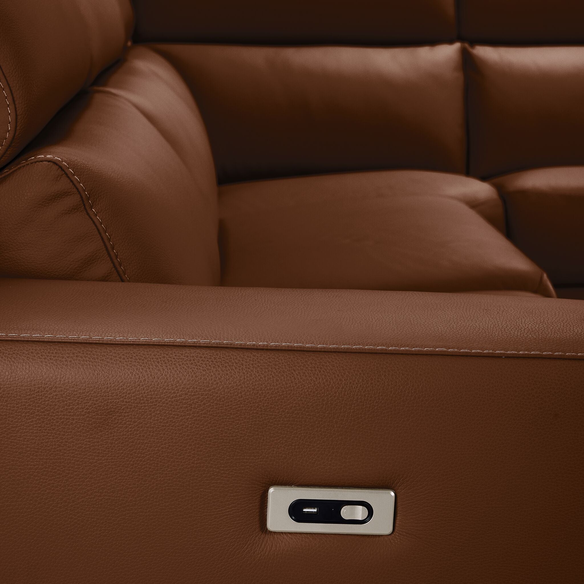 Bianca 3-Piece Power Reclining Sectional Sofa with Right Facing Chaise in Cognac Leather - Perfect for Living Room, Home Theater & Family Gatherings