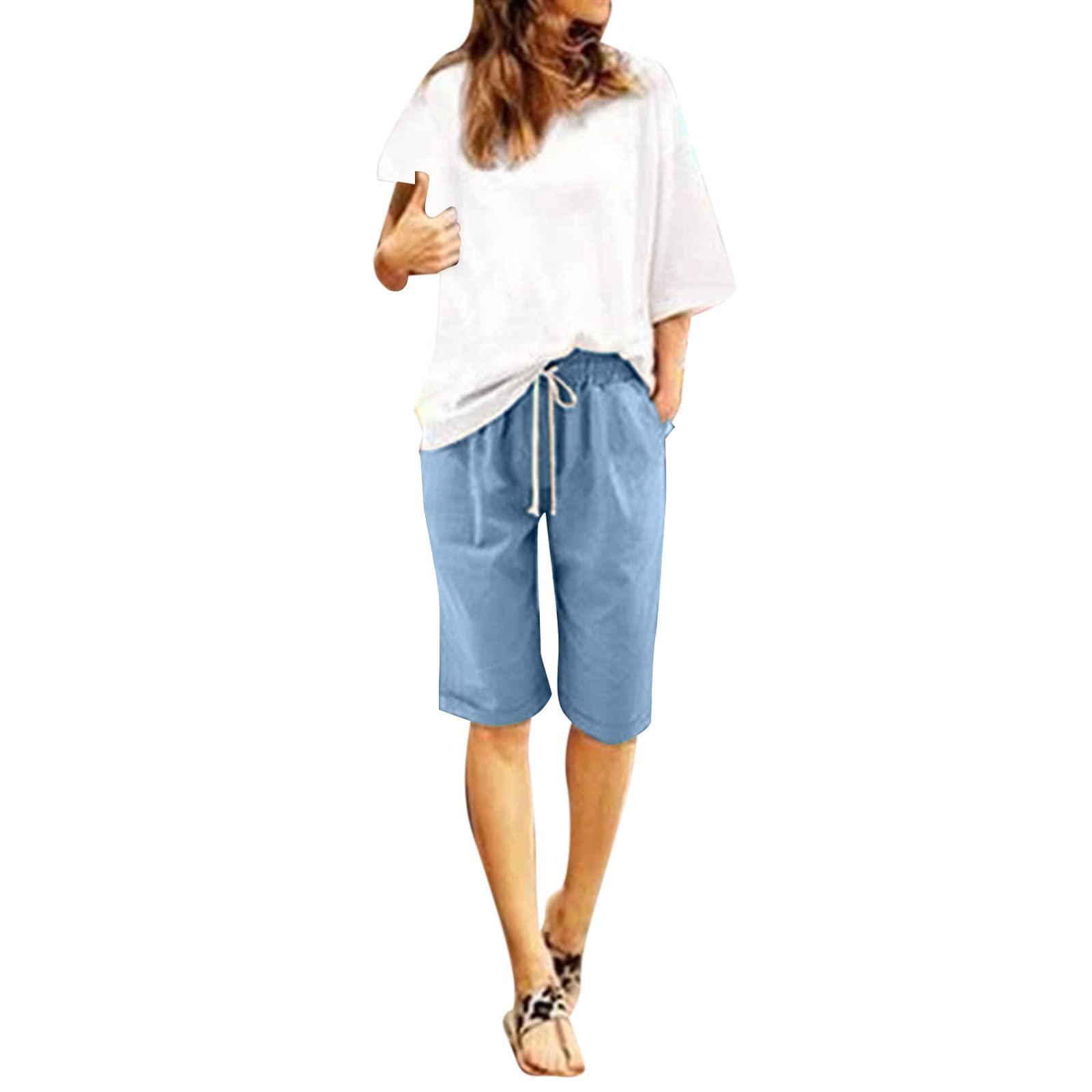 AMDBEL Women's Bermuda Shorts with Pockets - Yoga & Summer Walking Shorts