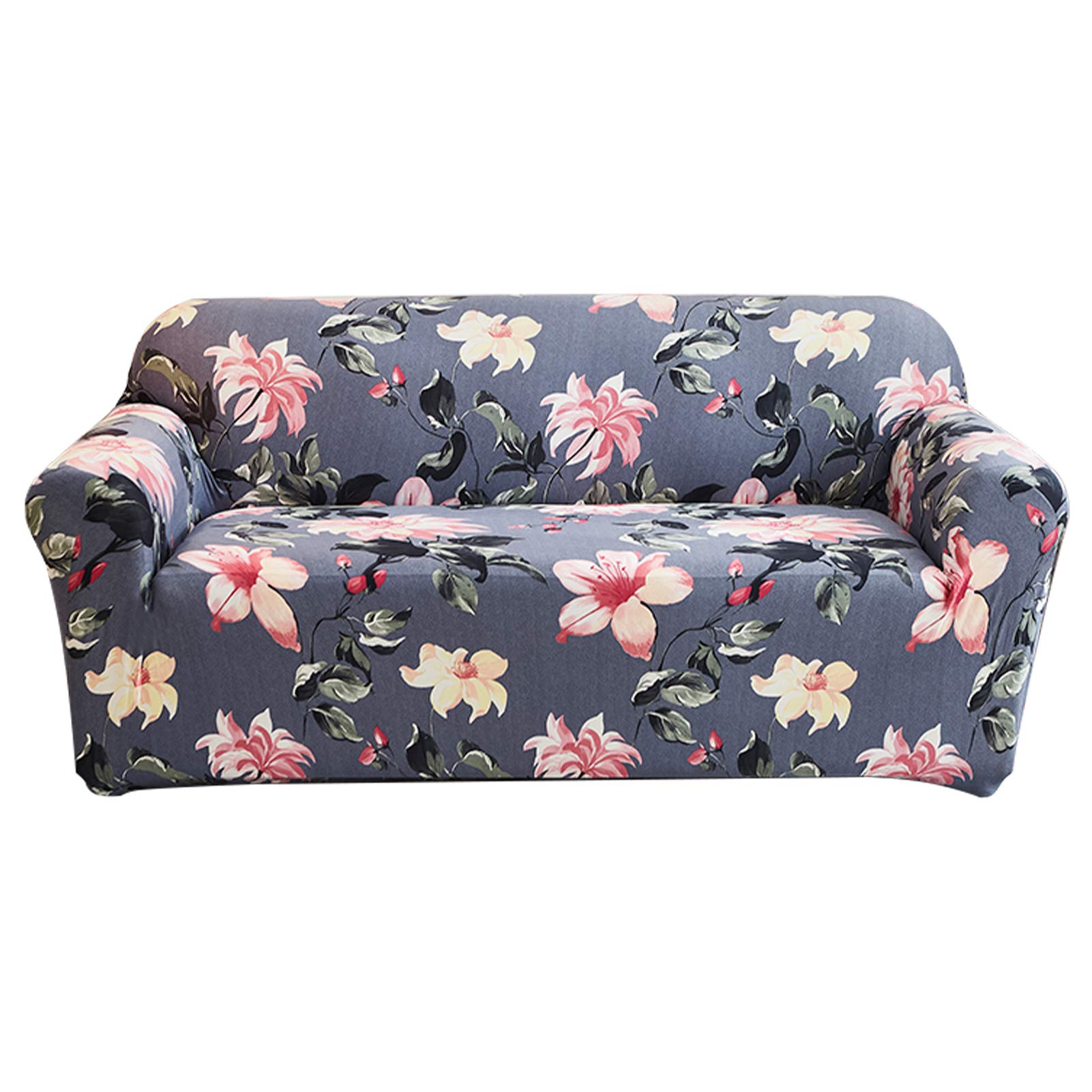 Stretch Sofa Cover Printed Couch Slipcover - Elastic Universal Furniture Protector for 3 Cushion Couches with Pillowcase (Large, Begonia Flowers) - Perfect for Living Room, Home Decor & Pet Protection
