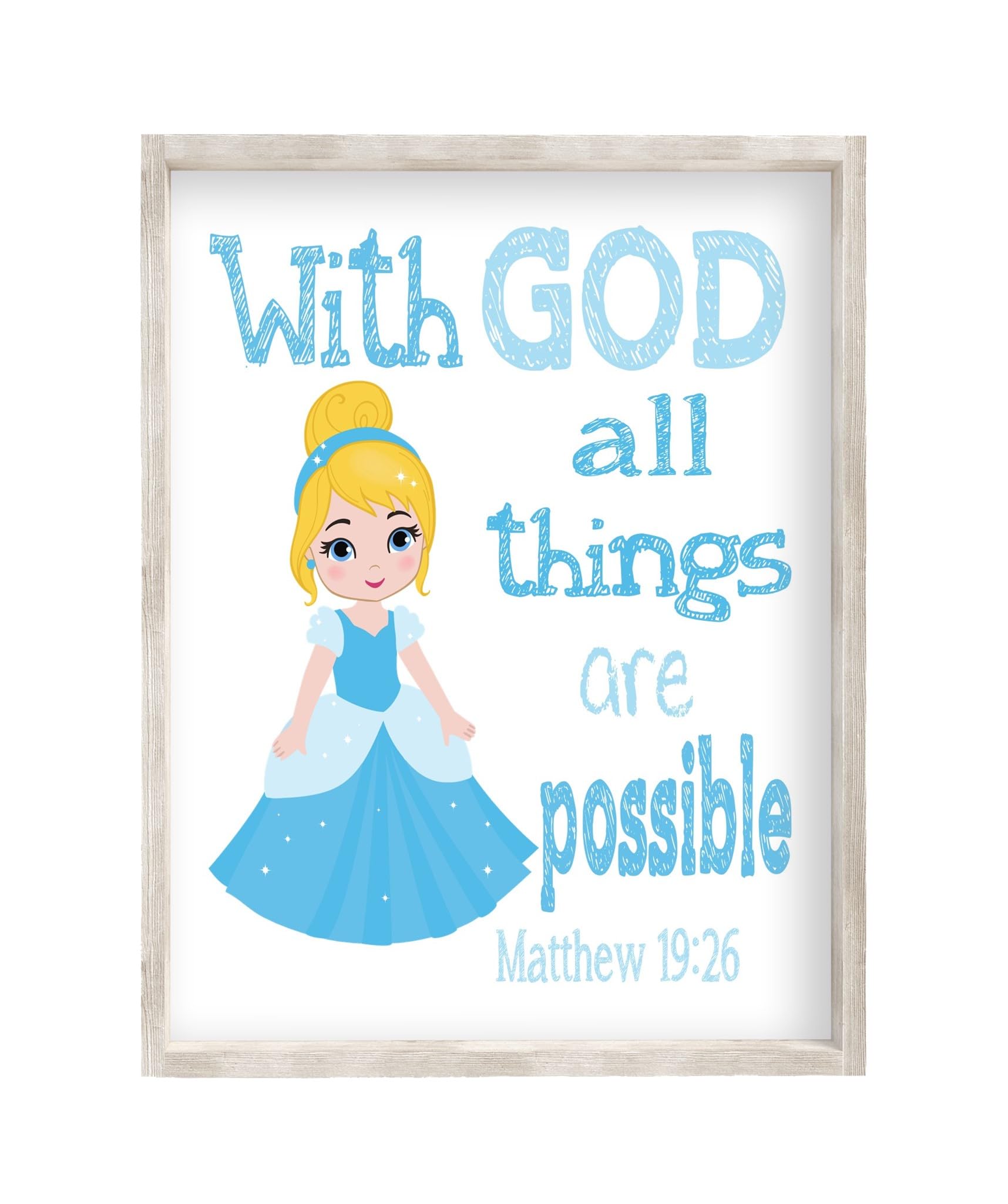 Cinderella Princess Christian Nursery Decor - Matthew 19:26 Print for Baby Room