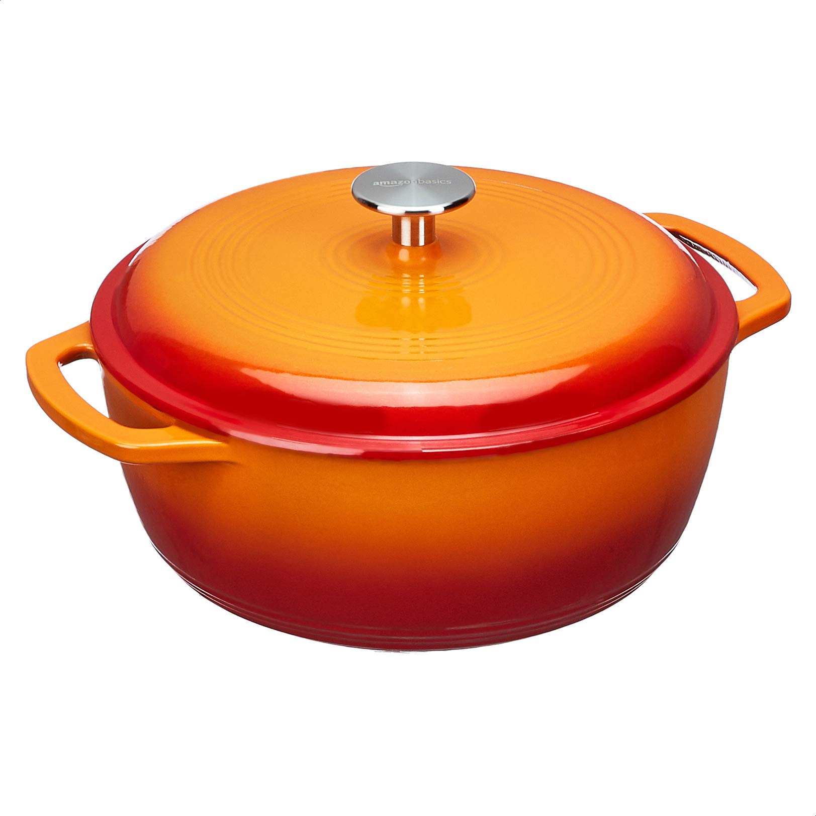 Amazon Basics 6-Quart Enameled Cast Iron Dutch Oven with Lid - Orange | Heavy Duty Cookware for Baking, Braising, Roasting & Slow Cooking - Perfect for Soups, Stews, Casseroles & Bread Making