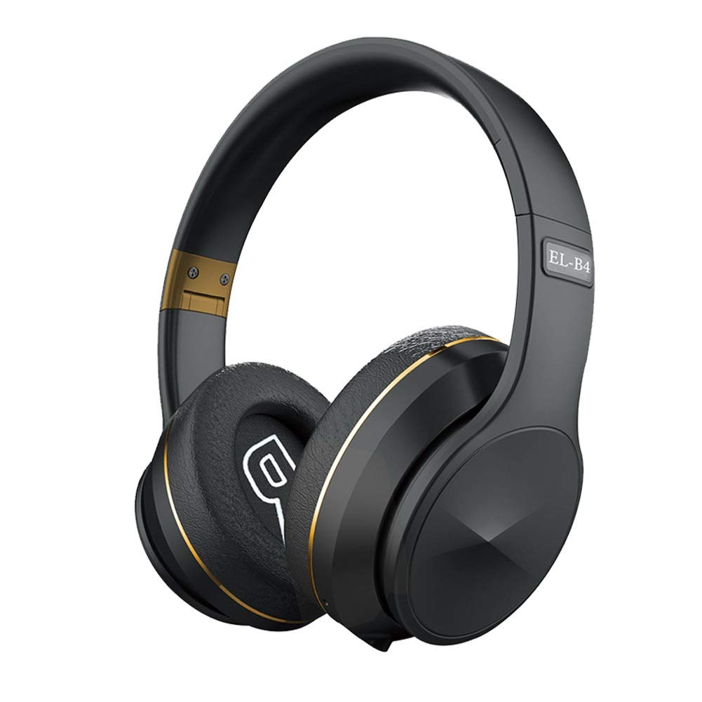 Sweatproof Wireless Bluetooth 5.0 Headphones with Microphone, Noise Cancelling Over-Ear Headset with HiFi Stereo Sound for iOS/Android - Black & Gold - Perfect for Gym, Running, Travel & Work Calls