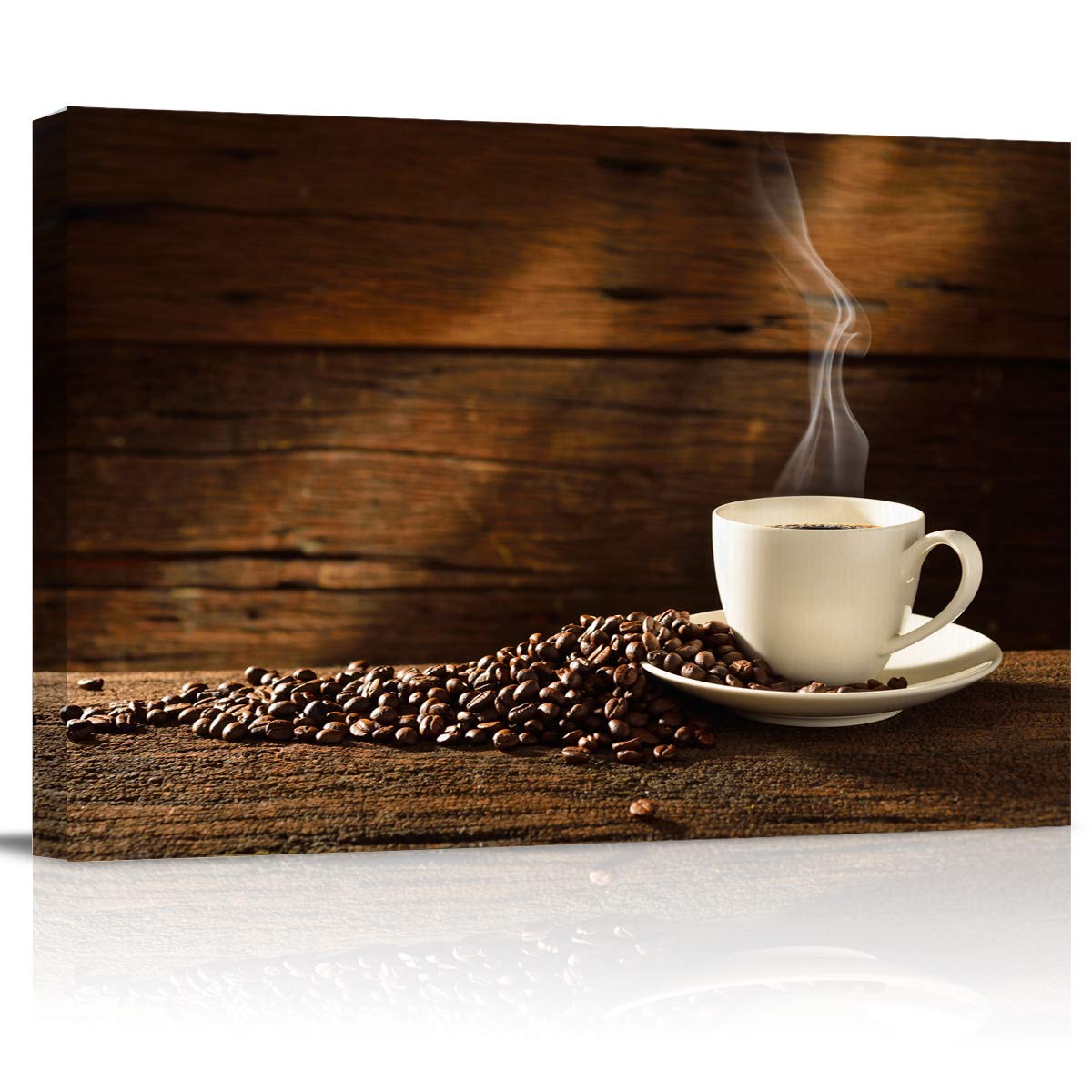 Coffee Cup & Beans Canvas Wall Art - 24x36 Inch Modern Gallery Wrapped Framed Print - Ready to Hang Home & Office Decor - Perfect for Kitchen, Cafe, Living Room & Bedroom