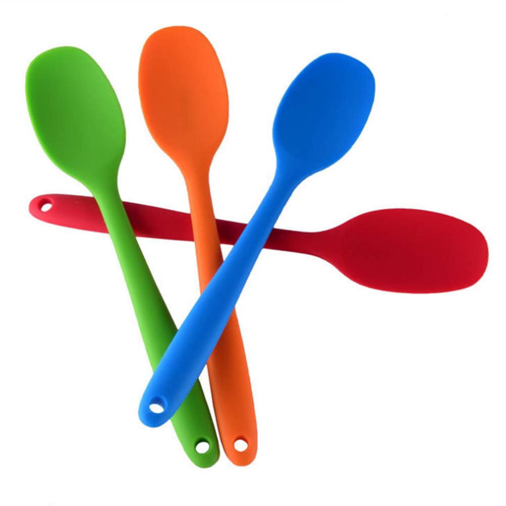 4-Piece Heat-Resistant Silicone Mixing Spoon Set - Non-Stick Baking & Serving Utensils for Cooking, Stirring, Mixing - Perfect for Kitchen, Baking, and Food Prep
