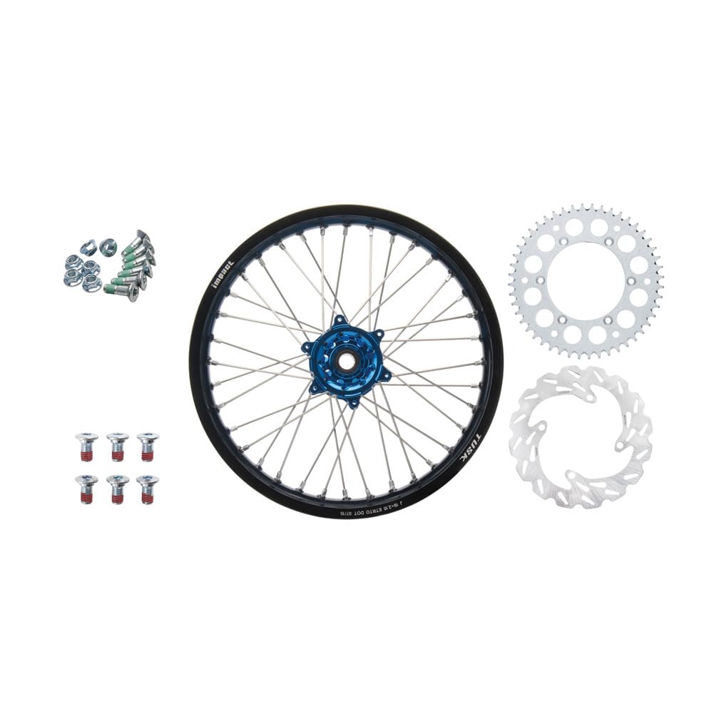 Tusk Impact Complete Rear Wheel Package 19x2.15 - Black Rim, Silver Spokes, Blue Hub - Compatible with KTM 300 XC-W (Fuel Injected) 2019-2022 | Dirt Bike, Off-Road & Trail Riding Accessories