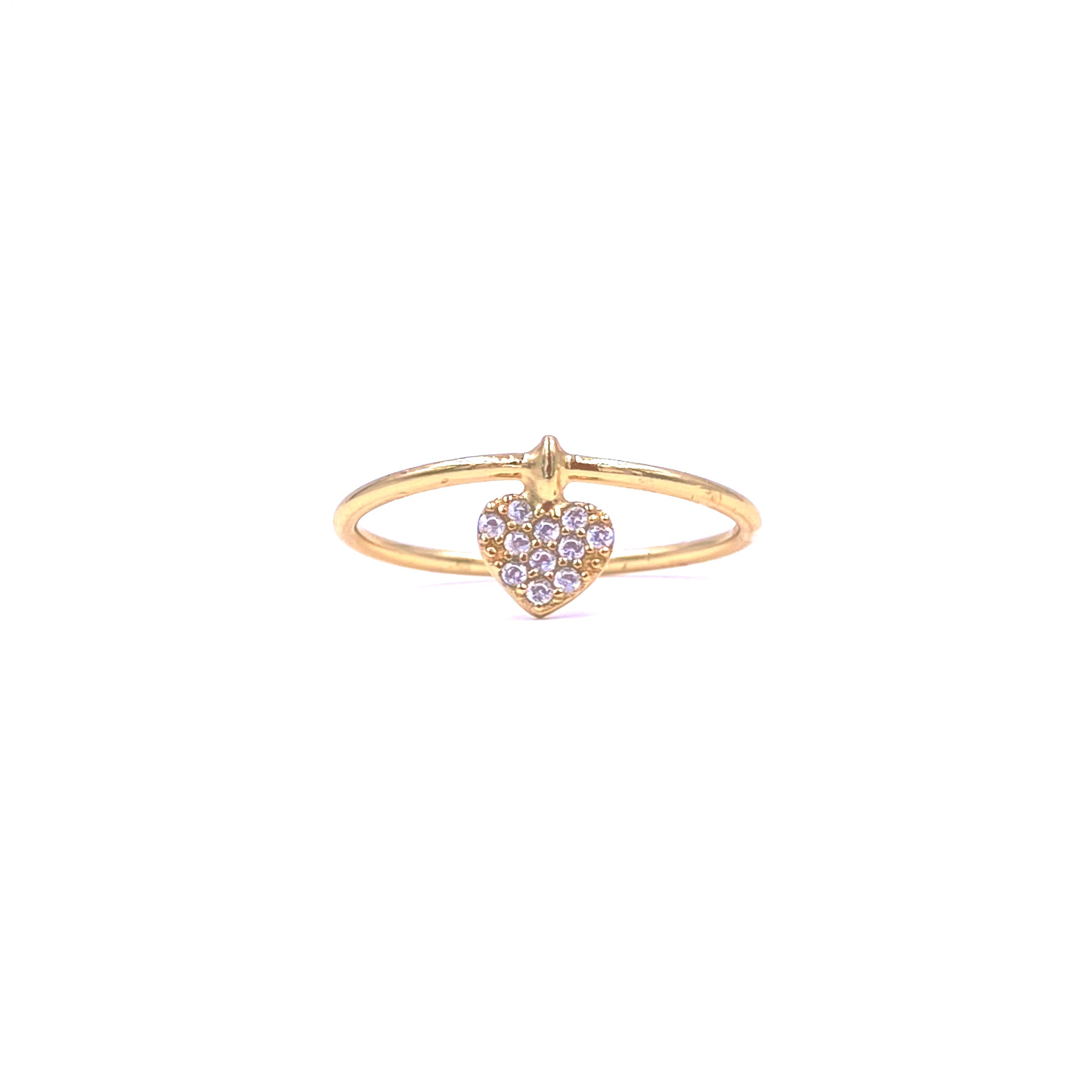 Sterling Silver Gold Plated CZ Heart Charm Band Ring for Women - Elegant Valentine's Day Gift, Anniversary Jewelry for Her - Perfect for Romantic Dates, Proposals & Special Occasions