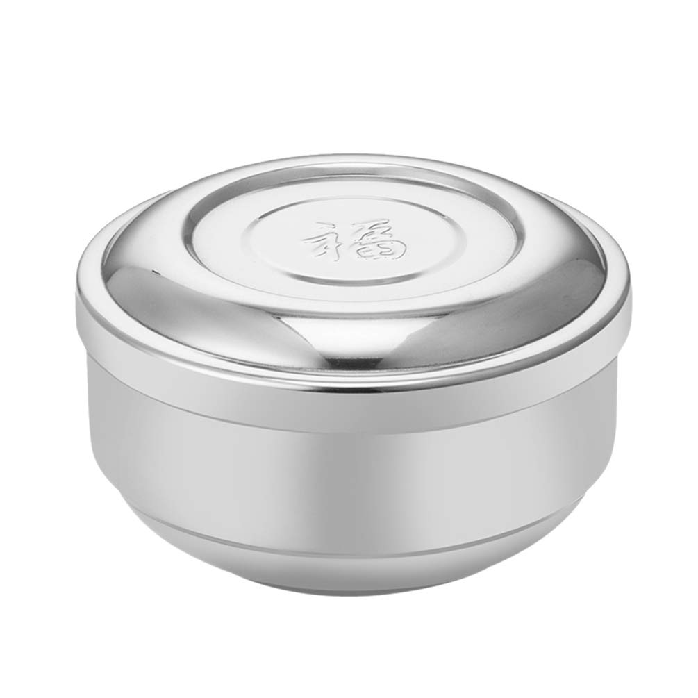 Hemoton 1PC Double Layer Stainless Steel Rice Bowl with Lid - Heat Resistant & Durable Household Round Bowl for Home, Office, Dining - Silver (Size 3) | Perfect for Meal Prep, Soup, Salad & Rice Storage