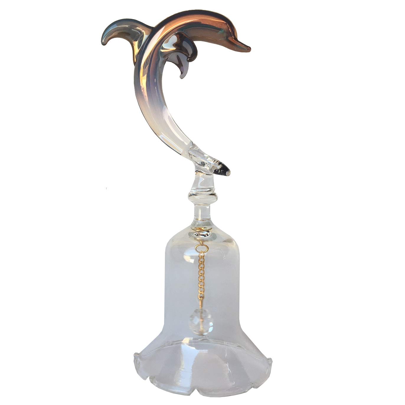 Hand Blown Glass Dolphin Bell Figurine - Beautiful Home Decor & Gift for Beach House, Garden, or Office Desk
