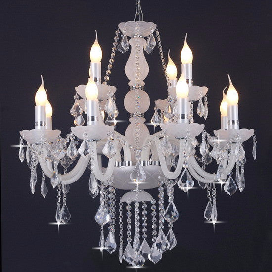 Elegant White Megan Crystal Chandelier - Modern Ceiling Light Fixture for Dining Room, Bedroom & Living Room Decor