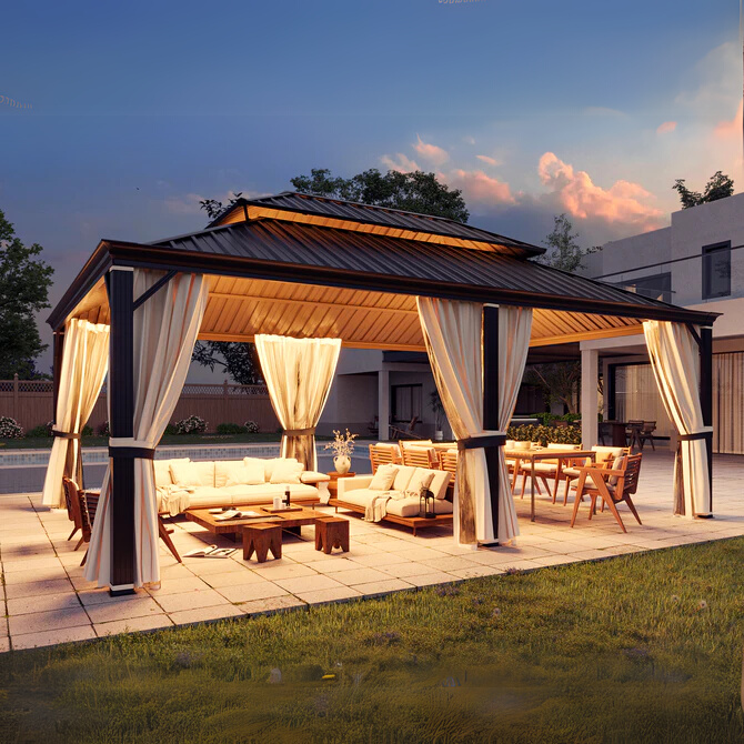 14' x 20' Hardtop Gazebo with Aluminum Frame - Dark Gray Outdoor Canopy for Patio, Garden, and Backyard Parties