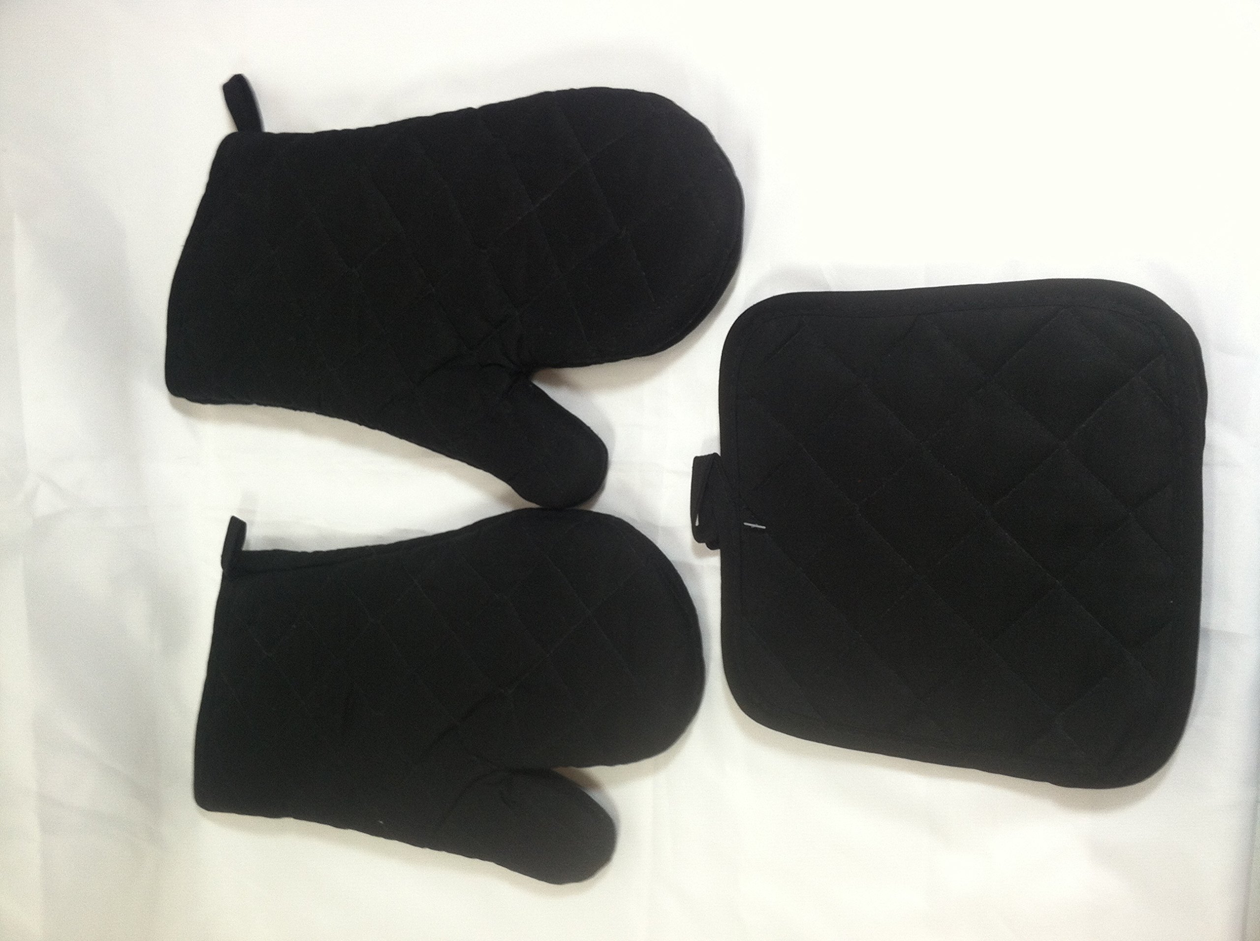 Heat-Resistant Oven Mitts & Pot Holders Set of 4 (2+2) - Black for Cooking & Baking