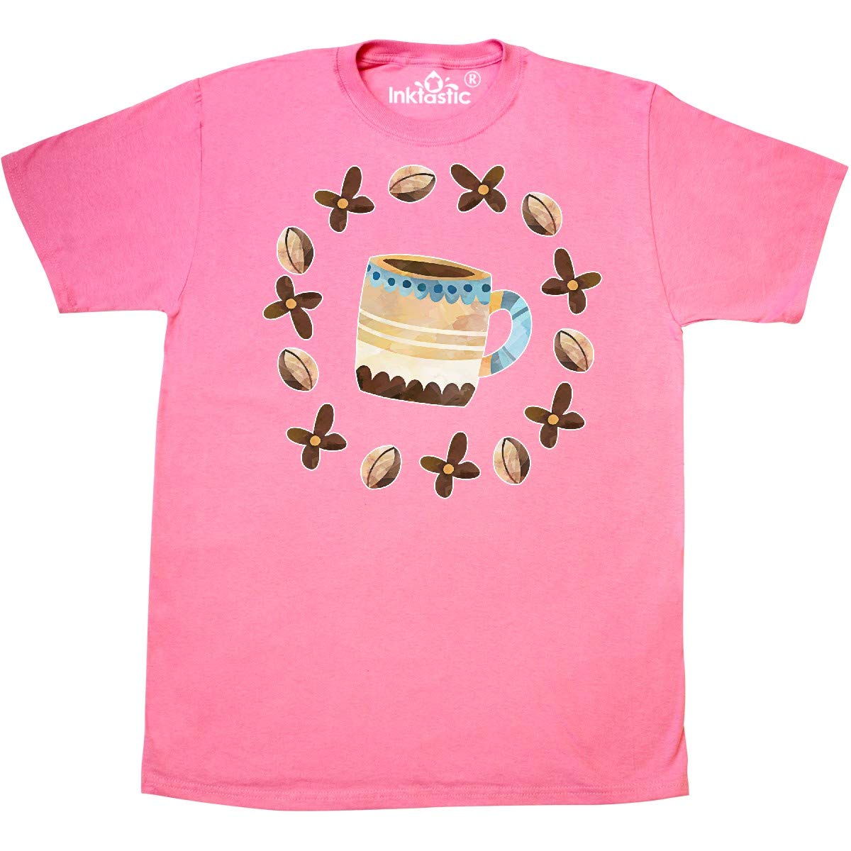 Inktastic Coffee Beans & Flower Circle Design Coffee Cup Graphic T-Shirt - Perfect for Baristas, Coffee Lovers & Casual Wear