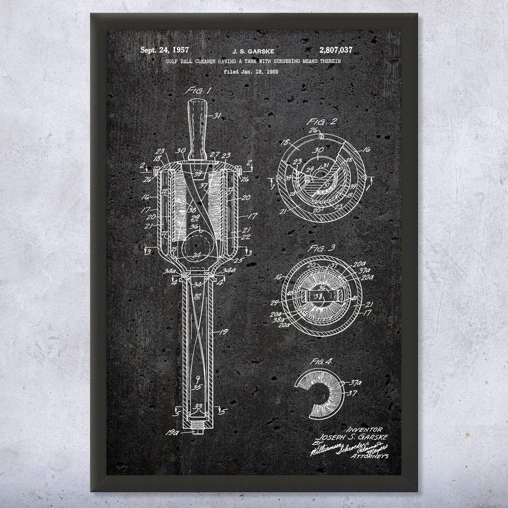 Patent Earth Framed Golf Ball Washer Print - Premium Golf Wall Art Decor for Home & Office - Unique Golf Gifts for Men & Caddies - Dark Concrete 8x10 Inches - Perfect for Man Cave, Clubhouse & Pro Shop Displays