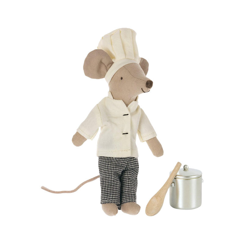 Maileg Chef Mouse Toy Set with Soup Pot & Spoon - Pretend Play Kitchen Accessories for Kids