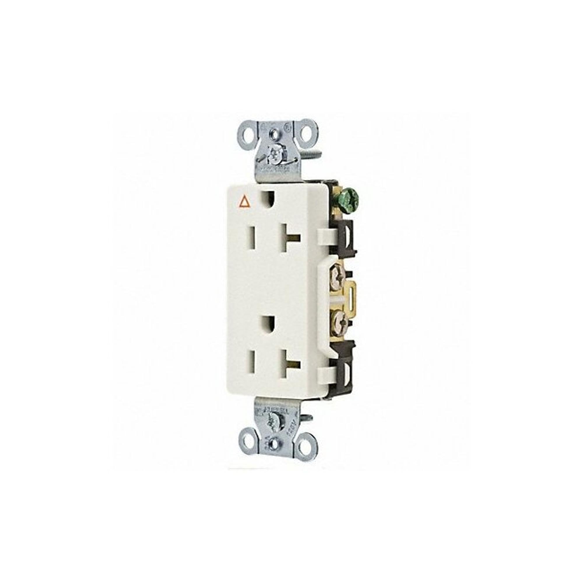 Hubbell IG20DRWHI SpikeShield 20A 125V Commercial Grade Isolated Ground Decorator Receptacle, White, 2-Pole 3-Wire, 1 HP, Ideal for Office and Data Center Installations