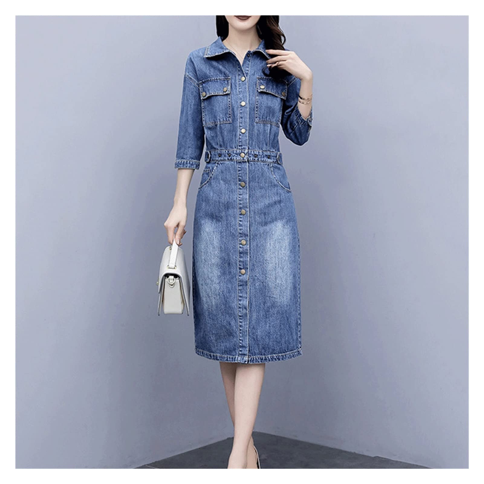 Women's Retro Denim Dress - Slim Fit Tight Blue Robe Jeans Dress for Ladies (Size M) | Casual Outing, Date Night, Office Wear & Weekend Fashion
