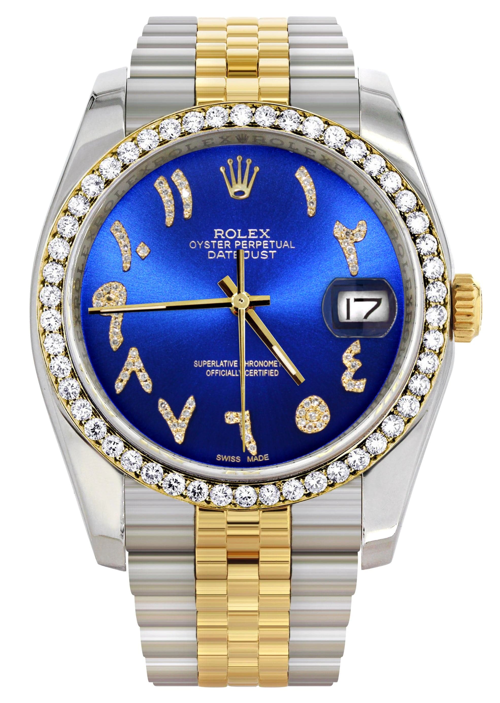 Rolex Datejust 36mm Watch - 18K Gold & Stainless Steel, Royal Blue Arabic Diamond Dial, Jubilee Band with Hidden Clasp | Luxury Men's Watch for Business, Gifts & Special Occasions