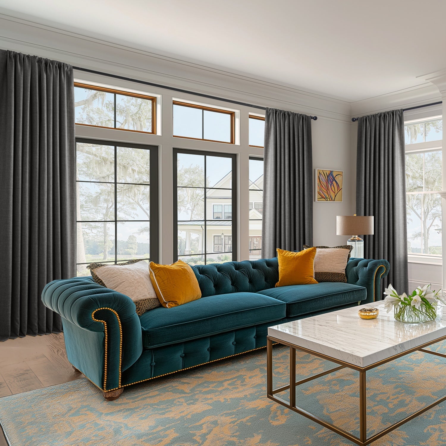 Anchor Grey Italian Faux Linen Custom Curtains - Elegant Window Drapes for Living Room & Bedroom Decor