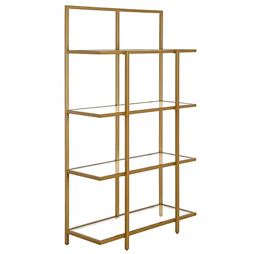 Ingels 62 Inch Tall Modern Rectangular Bookcase in Brass Finish - Stylish Home Office Bookshelf for Living Room, Bedroom & Study Organization
