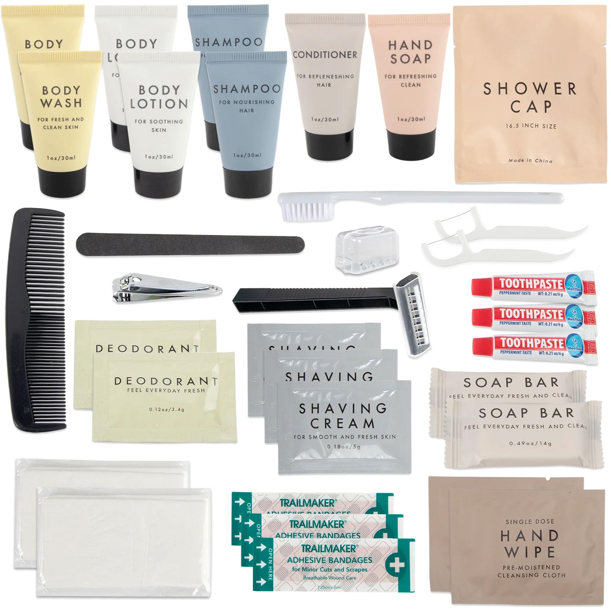 25-Pack Bulk Travel Size Toiletry Kits for Men & Women - 35-Piece Hygiene Essentials with Shampoo, Soap & More - Perfect for Homeless Care Packages, Shelters, Hotels & Emergency Preparedness