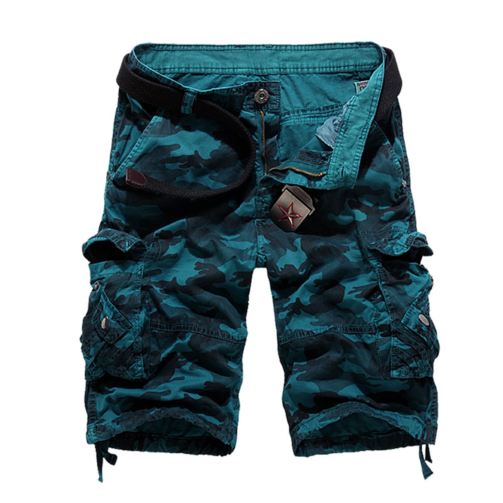 Men's Camo Tactical Running Shorts - Loose-Fit Jogger Shorts with Belt & Pockets - High Performance Workout & Outdoor Training Shorts for Gym, Hiking & Casual Wear