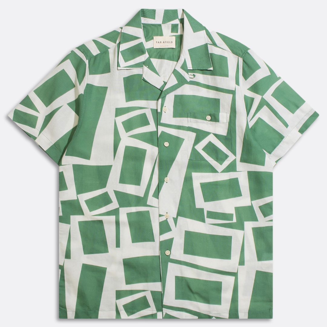 Stylish Tropical Green Revolta Print Selleck Shirt for Men | Breathable Summer Casual Button-Up | Perfect for Beach Vacations, Pool Parties & Tropical Getaways
