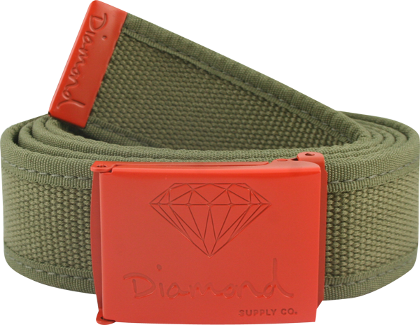 Diamond Supply Co OG Two-Tone Clamp Buckle Adjustable Belt - Orange/Army Green - Stylish Streetwear Accessory for Men & Women | Perfect for Jeans, Shorts & Casual Outfits